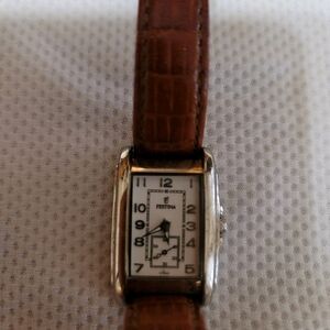 Festina Women 6784 Silver Tone Dress Brown Leather 35mm Tank Quartz Watch 7"